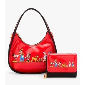 NWT Loungefly Disney Mickey Mouse & Friends Red Vinyl Crossbody Bag & WALLET Set
